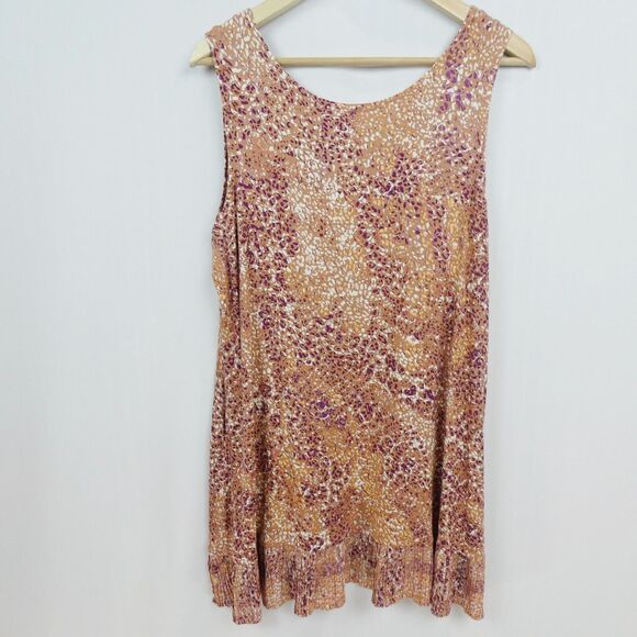 LOGO Layers Animal Print Tank Top Sz 1X Terracotta Peach Multi Knit Pleated Hem - Picture 7 of 8
